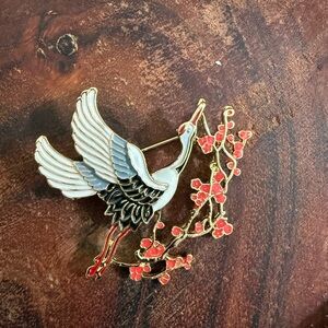 Enamel Cherry blossom crane Brooch Pin Crystal Rhinestone Brooches Pin Gift